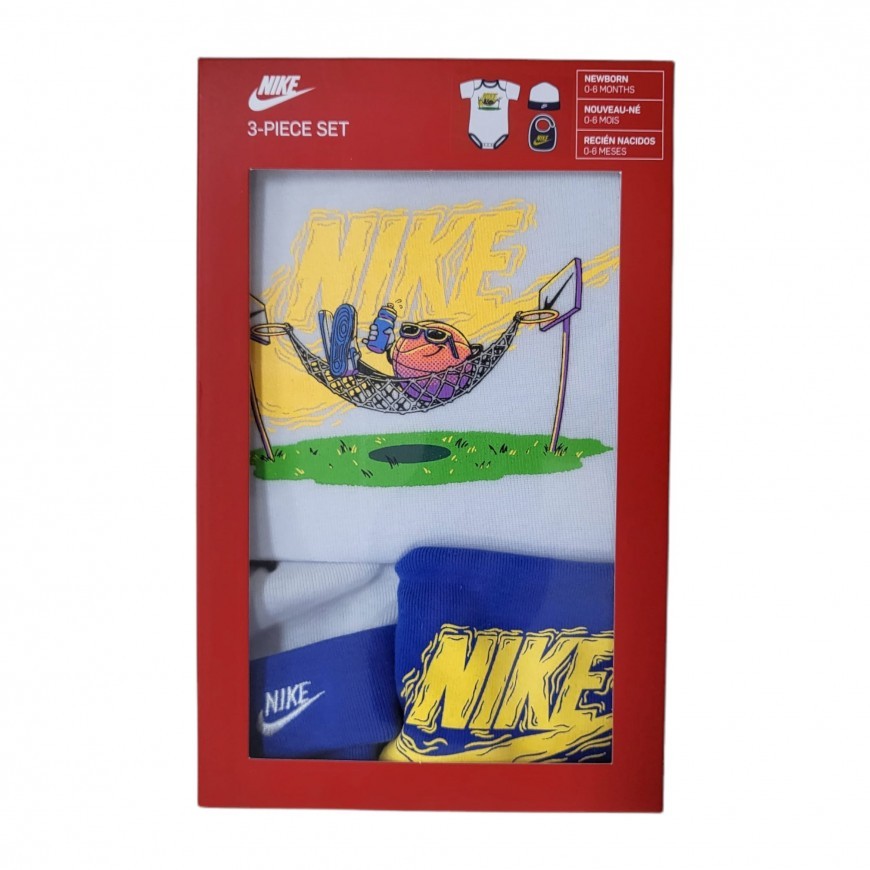 COMPLETO BAMBINO NIKE EMOJ 3 PEZZI 100% COTONE- BIANCO-BLU-NN0802-001
