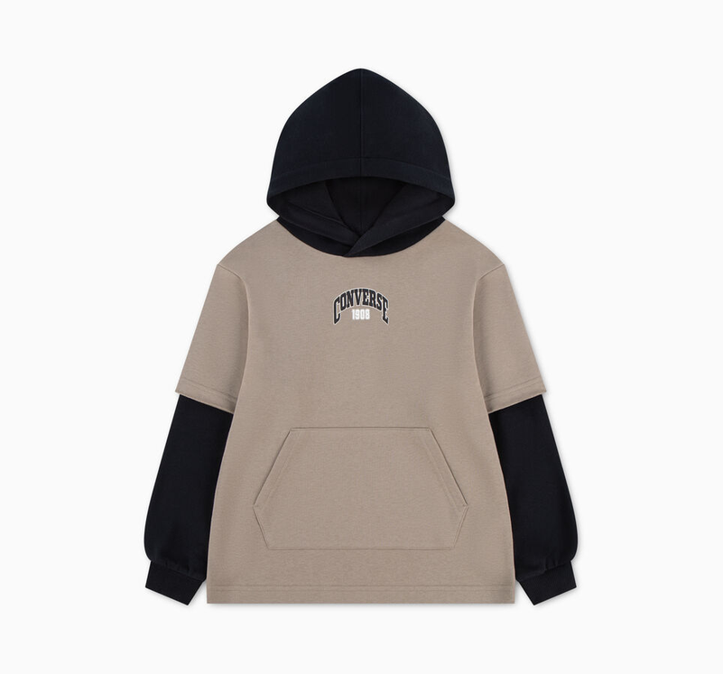 Felpa Ragazzo CONVERSE Colorblock Patch Hoodie - BEIGE