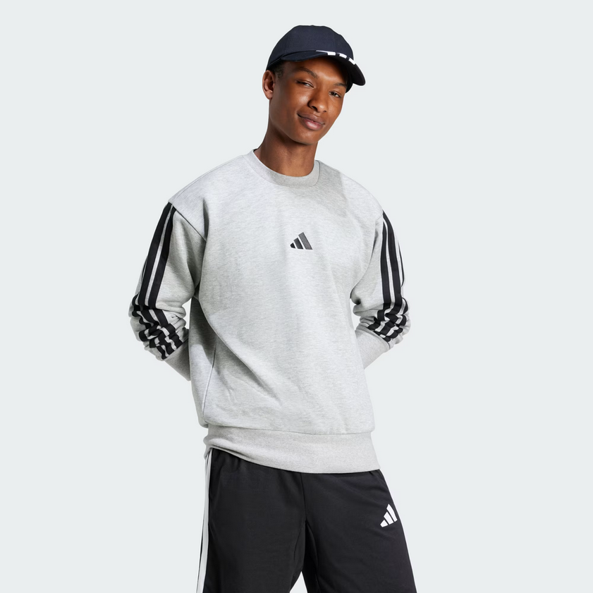 Felpa Uomo Adidas Essentials 3-Stripes  - Grigio/Nero