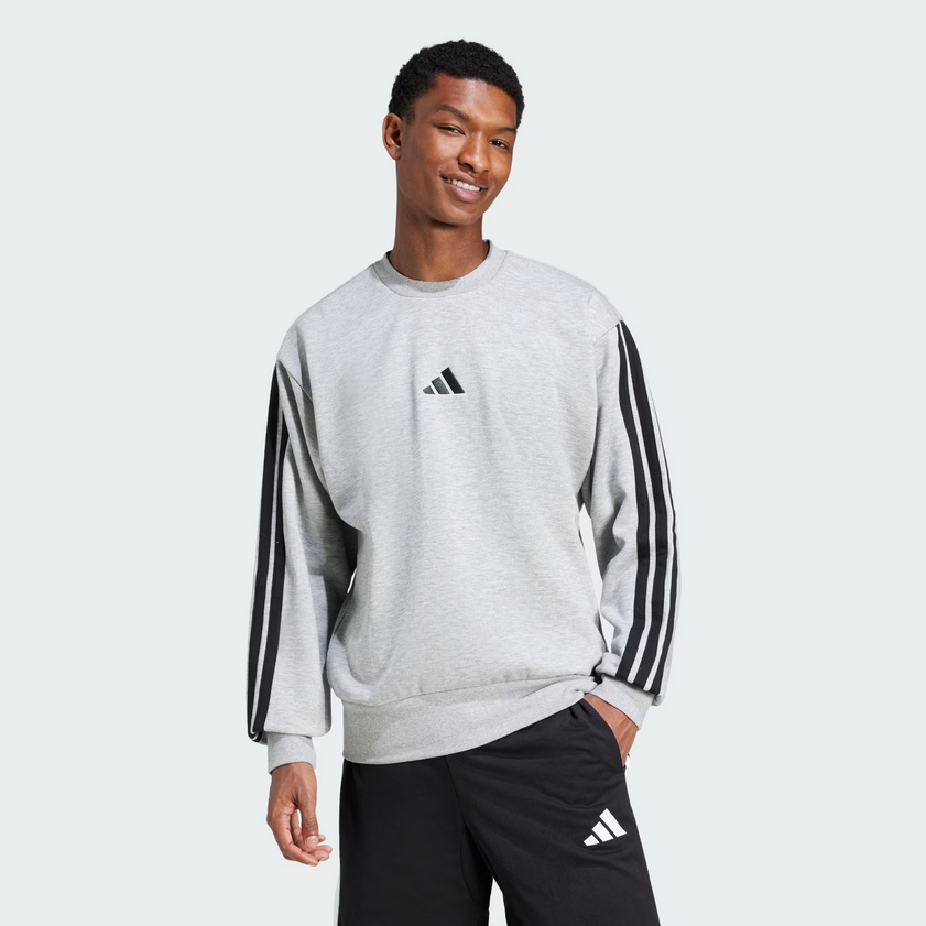 Felpa Uomo Adidas Essentials 3-Stripes  - Grigio/Nero