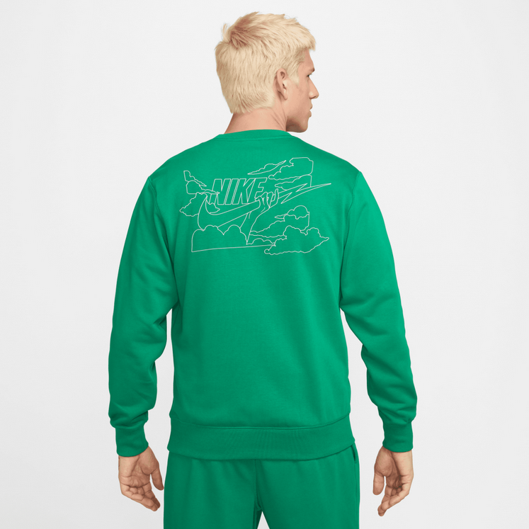 Felpa Uomo Nike Club FT Crew Bolt - Verde