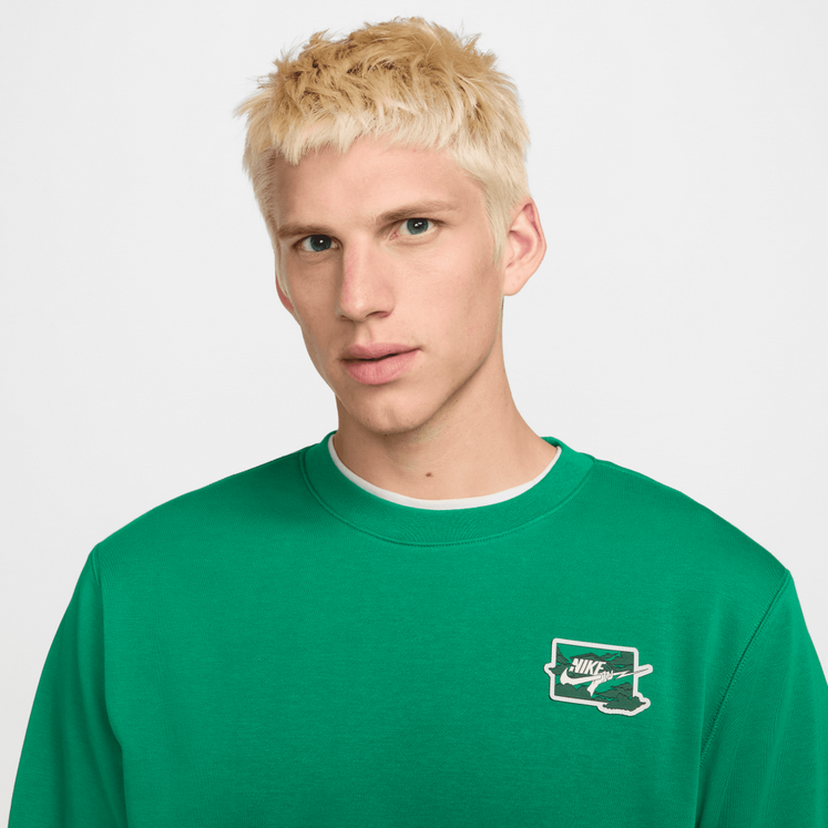 Felpa Uomo Nike Club FT Crew Bolt - Verde