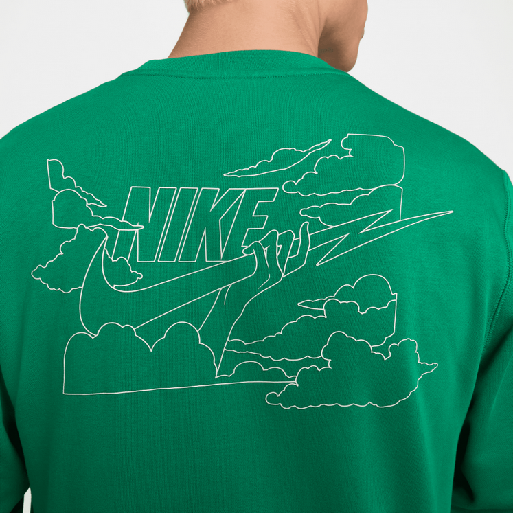 Felpa Uomo Nike Club FT Crew Bolt - Verde