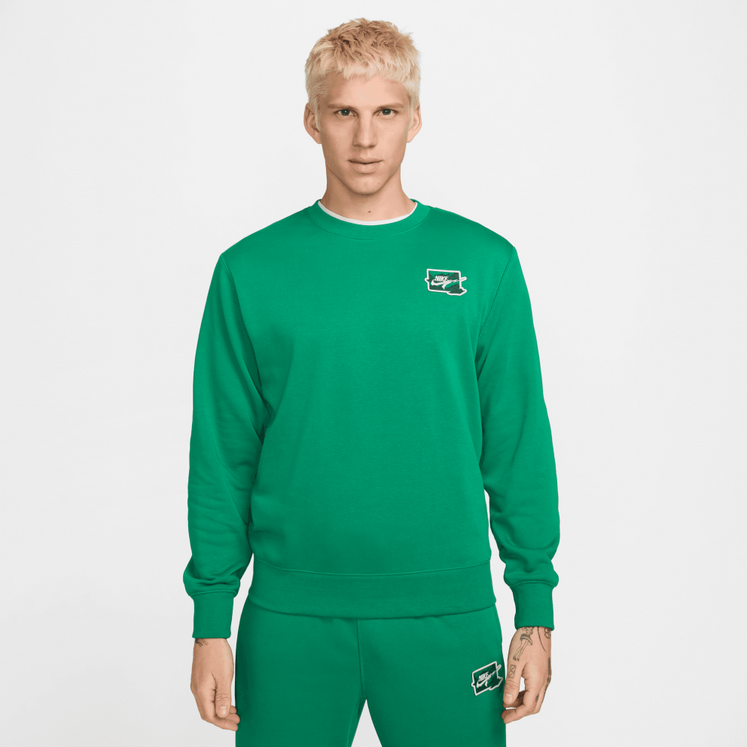 Felpa Uomo Nike Club FT Crew Bolt - Verde