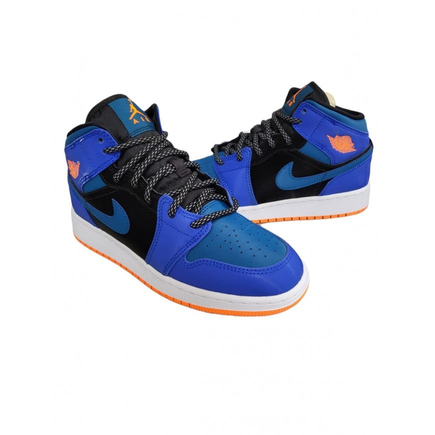 SNEAKERS NIKE AIR JORDAN 1 MID RACER-PELLE- BLU/AZZURRO/NERO-554725-440