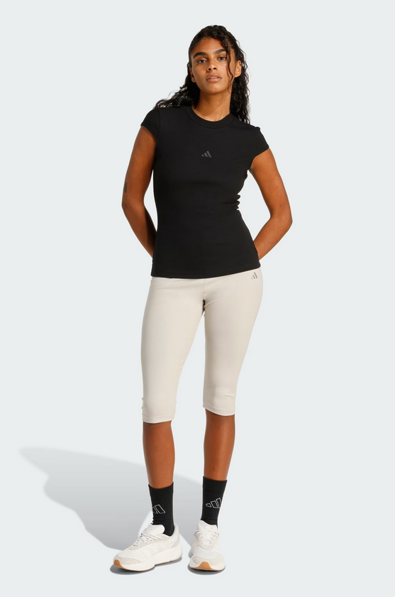 T-Shirt Donna Adidas Essentials Rib Cap-Sleeve Tee - Nero