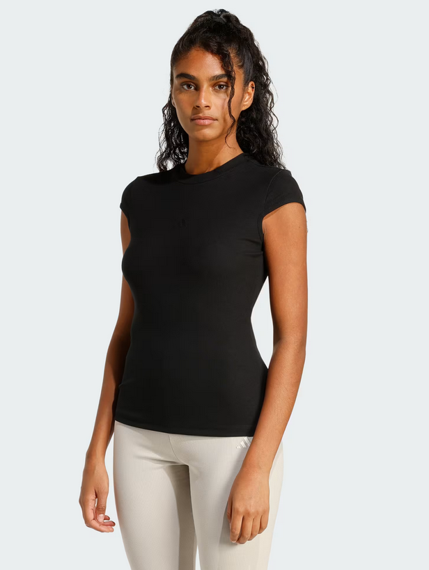 T-Shirt Donna Adidas Essentials Rib Cap-Sleeve Tee - Nero