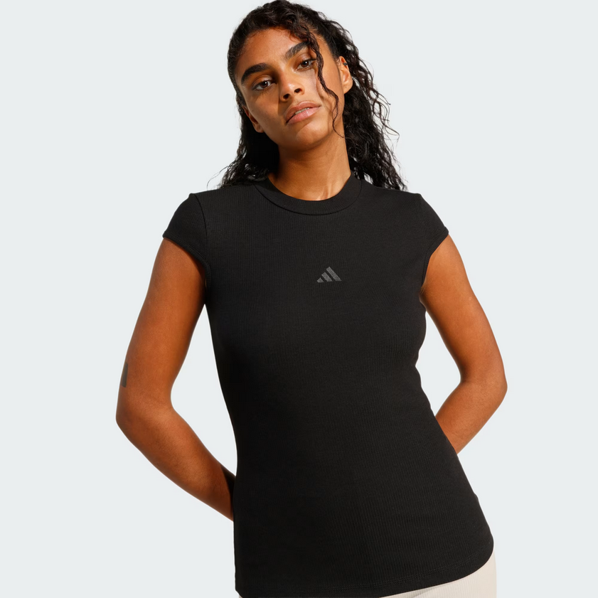 T-Shirt Donna Adidas Essentials Rib Cap-Sleeve Tee - Nero
