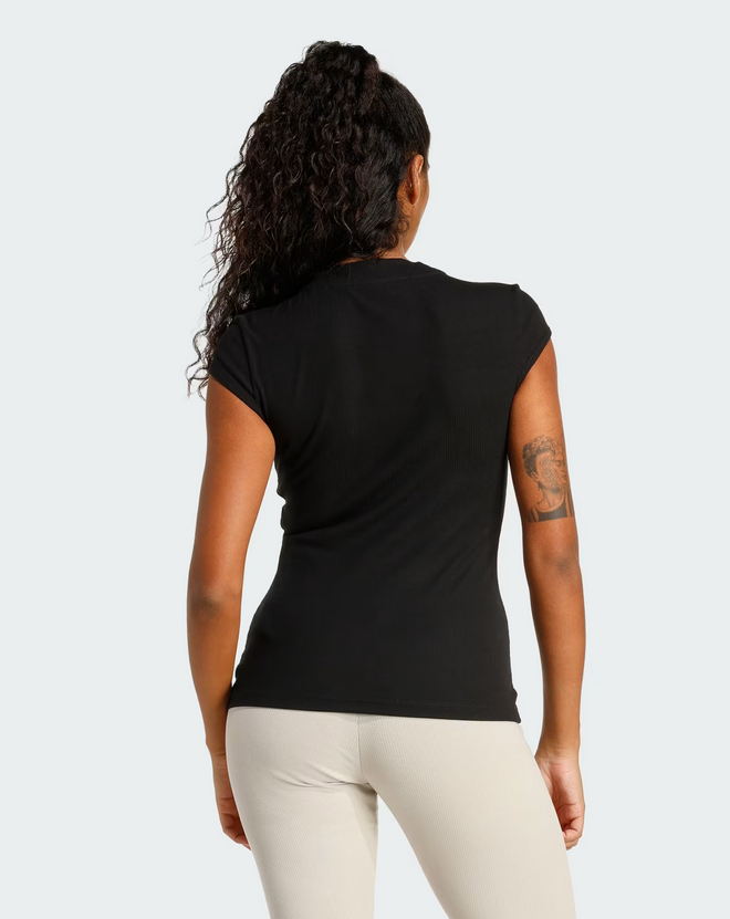 T-Shirt Donna Adidas Essentials Rib Cap-Sleeve Tee - Nero