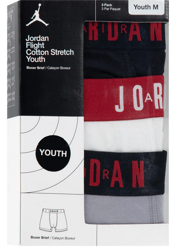 Tre Boxer Ragazzo Jordan Flight Cotton Stretch - Nero/Bianco/Grigio