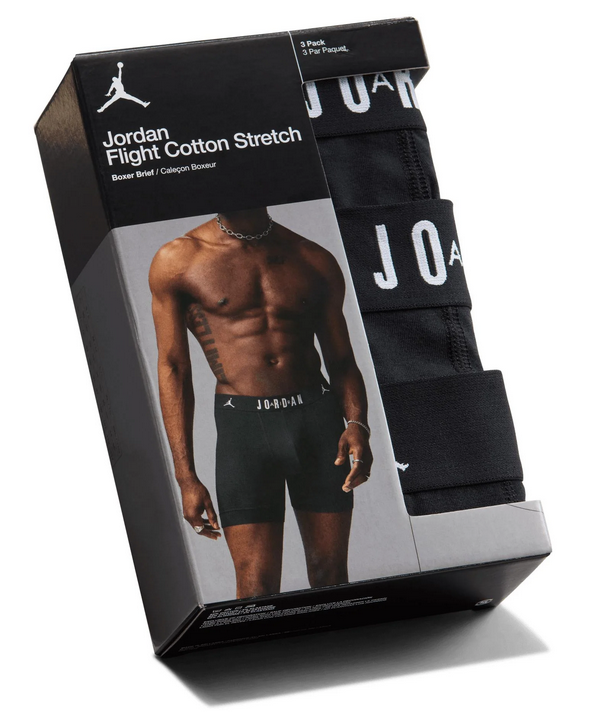 Tre Boxer Uomo Jordan Flight Cotton Stretch - Nero