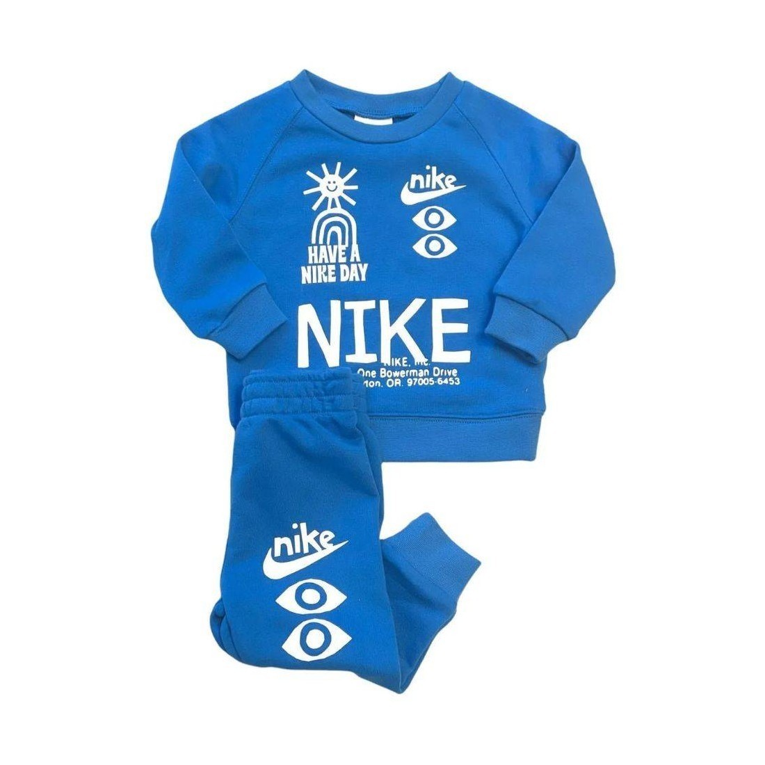 TUTA BAMBINO NIKE NSW HBR STATEMENT CREW SET-AZZURRO-60% COTONE/40% POLIESTERE-66J948-B68