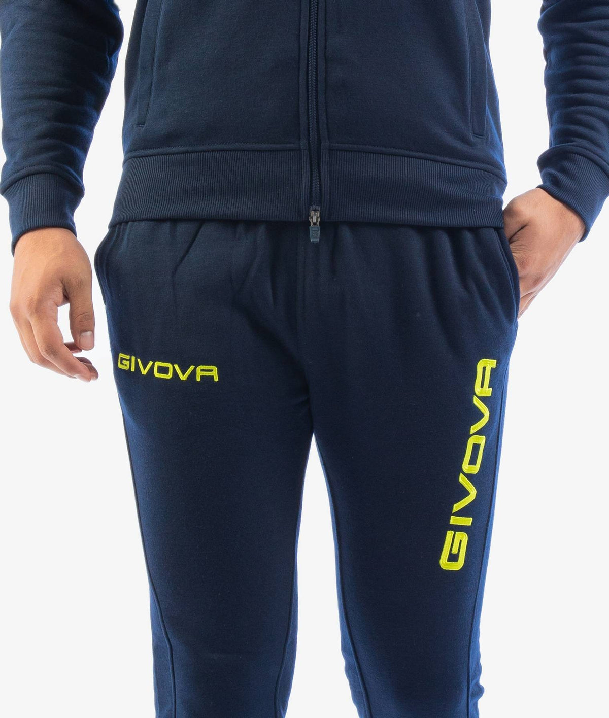 Tuta Uomo Givova King Felpata Blu Giallo Fluo