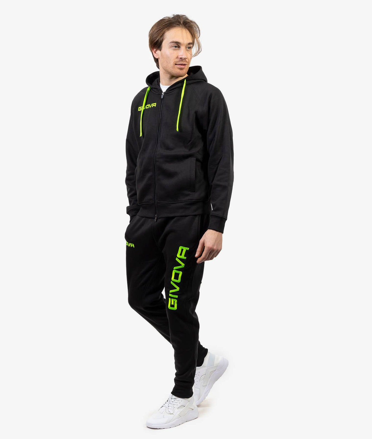 Tuta Uomo Givova King Felpa Nero Verde Fluo